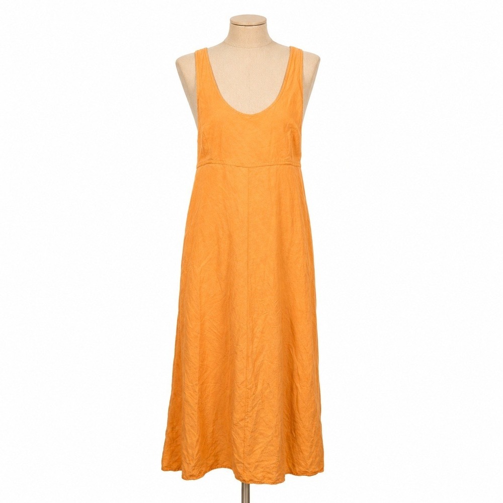 Vtg Y2K Silk Linen Sleeveless Maxi Dress Sz 12 Orange Cottagecore Euro Coastal